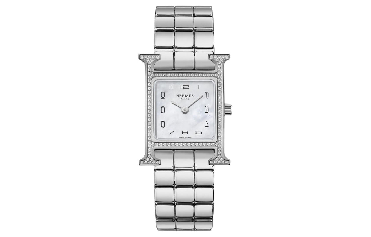 HERMES Wrist Watch Quartz Movement Stainless Steel Strap 25mm White Dial Women's Watch