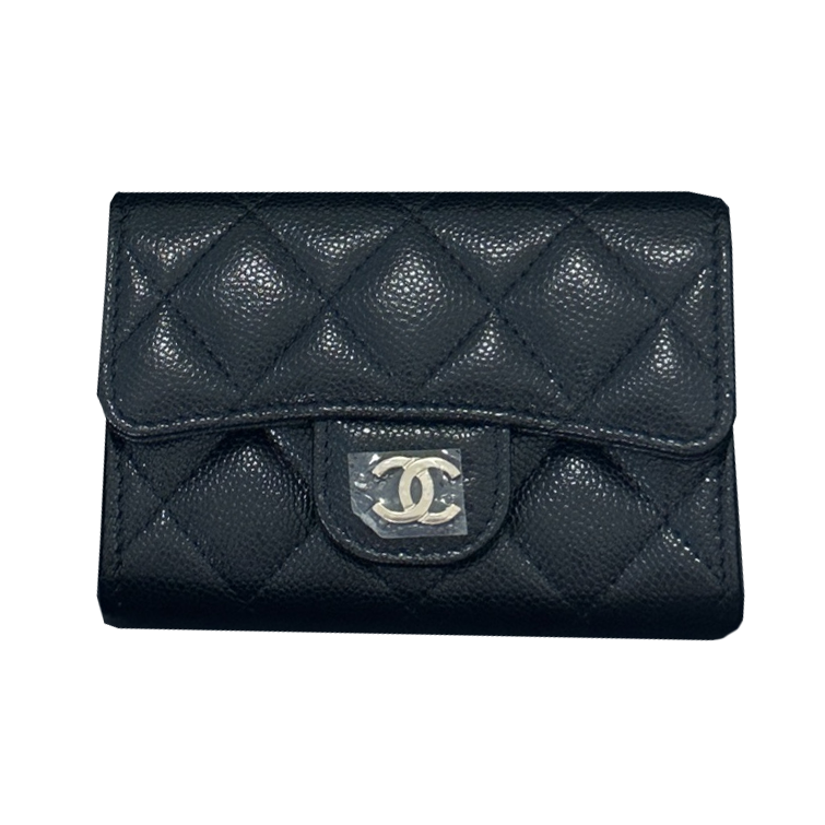 CHANEL Grained Cow Leather Card Holder Women's Black