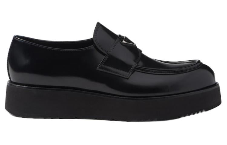 PRADA Logo-plaque Brushed Leather Loafers