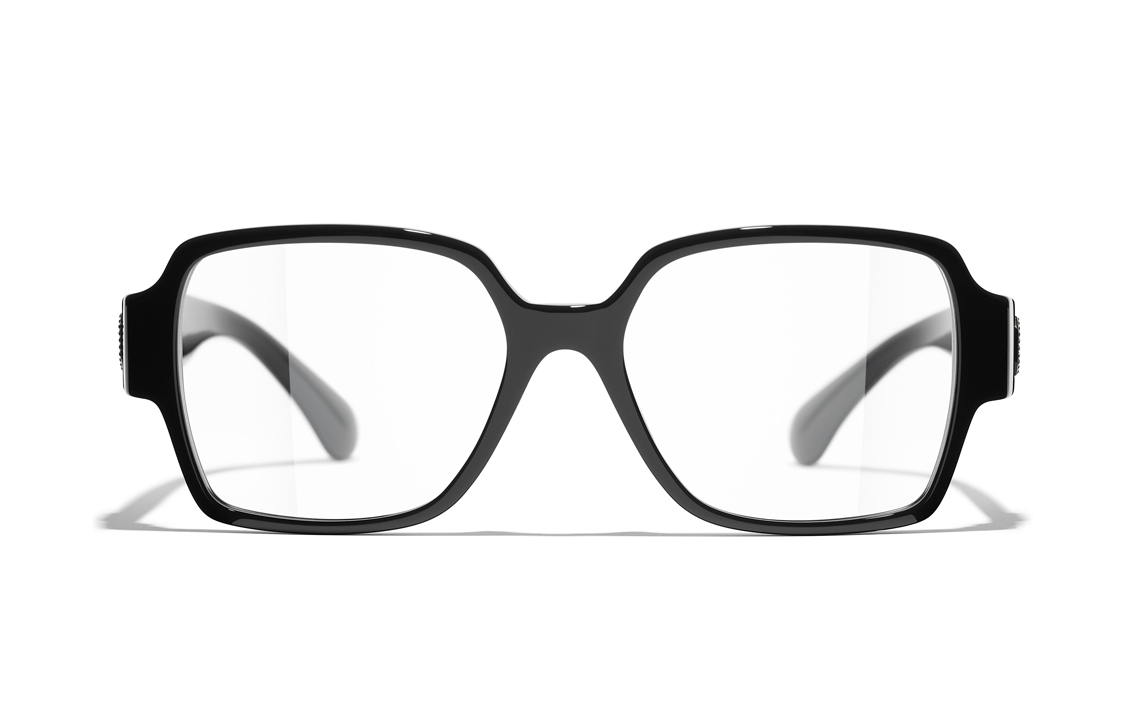 CHANEL Plate Frame Square Eyeglass Frames Unisex Black