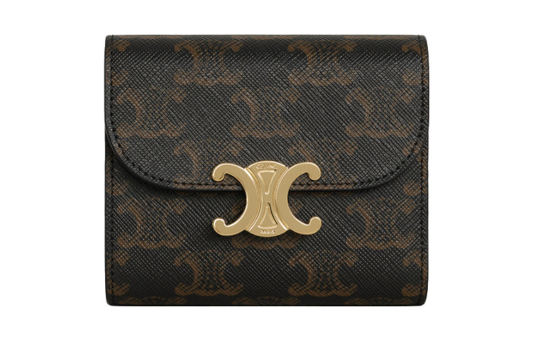 CELINE Triomphe Arc De Triomphe Canvas Wallet Small Size Women's Tawny