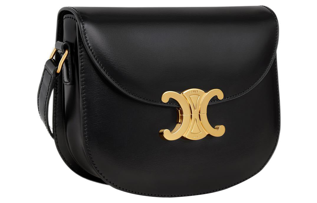 CELINE Besace Shiny Cow Leather Crossbody Bag Shoulder Bag Women's Black