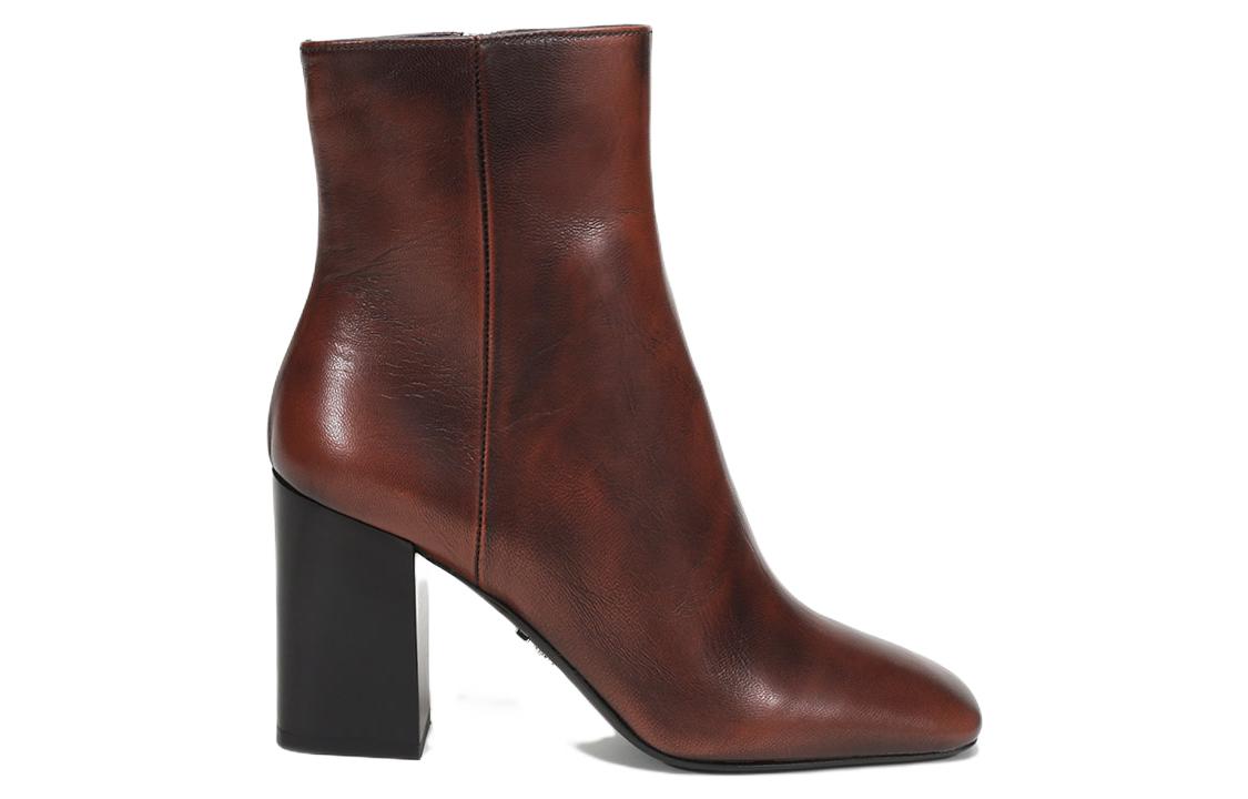 PRADA Leather Square Toe Ankle Pumps 'Brown' Women's