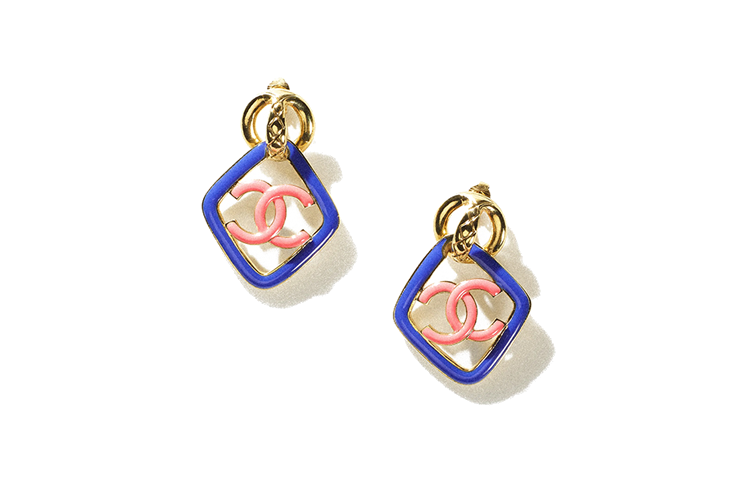 CHANEL 1986-1988 Rhombus Cc Clip-on Earrings