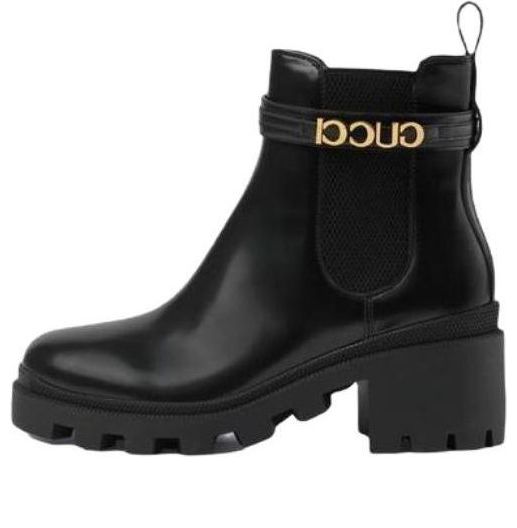 (WMNS) Gucci Mid-Heel Boot With Logo 'Black Leather' 734909-AABK6-1000