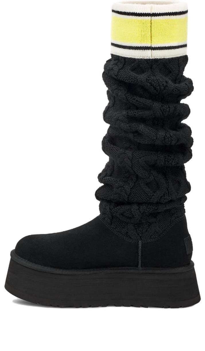 (WMNS) UGG Classic Sweater Letter Tall 2cm 'Black' 1144044-BLK