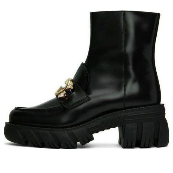 (WMNS) Gucci Mid Heel Ankle Boot With Belt 'Black Leather' 700270-DKS00-1000