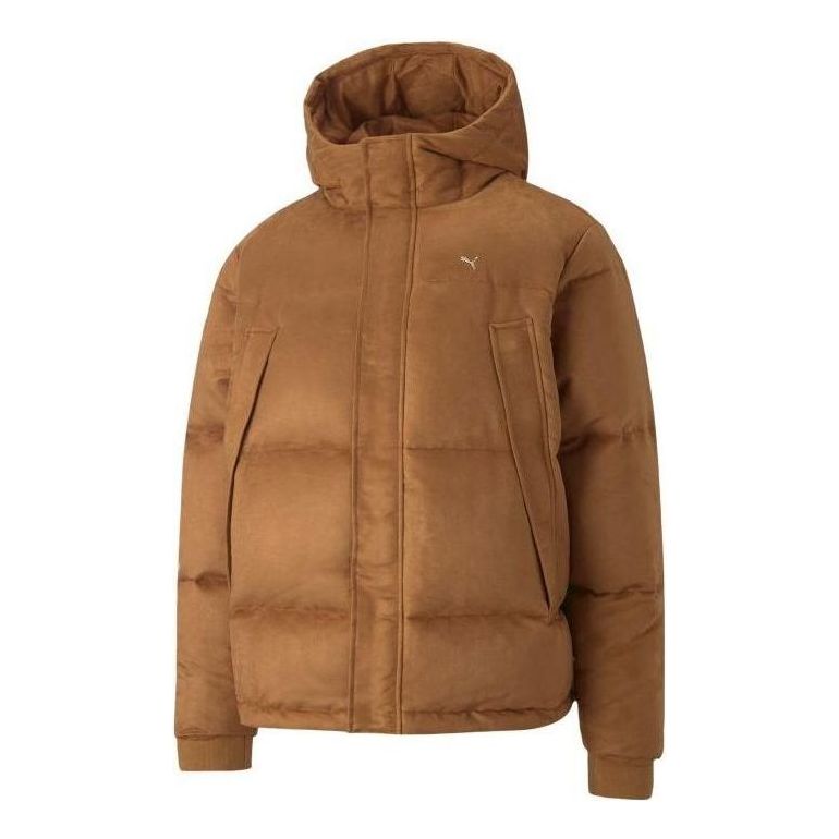 PUMA Logo MMQ Faux Leather Down Jacket 'Brown' 535786-74