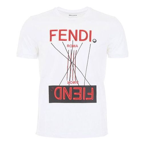 Men's FENDI Logo Printing Short Sleeve Creamy White FY0894A6ZLF068N