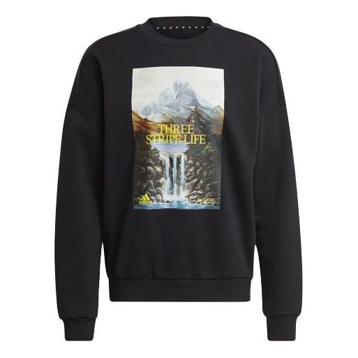 adidas Training Sports Printing Loose Round Neck Pullover Black GM6507