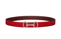 HERMES Heritage Buckle & Double-Sided Swift And Epsom Calfskin Leather Belts Women's Red/Brown Width: 2.4cm