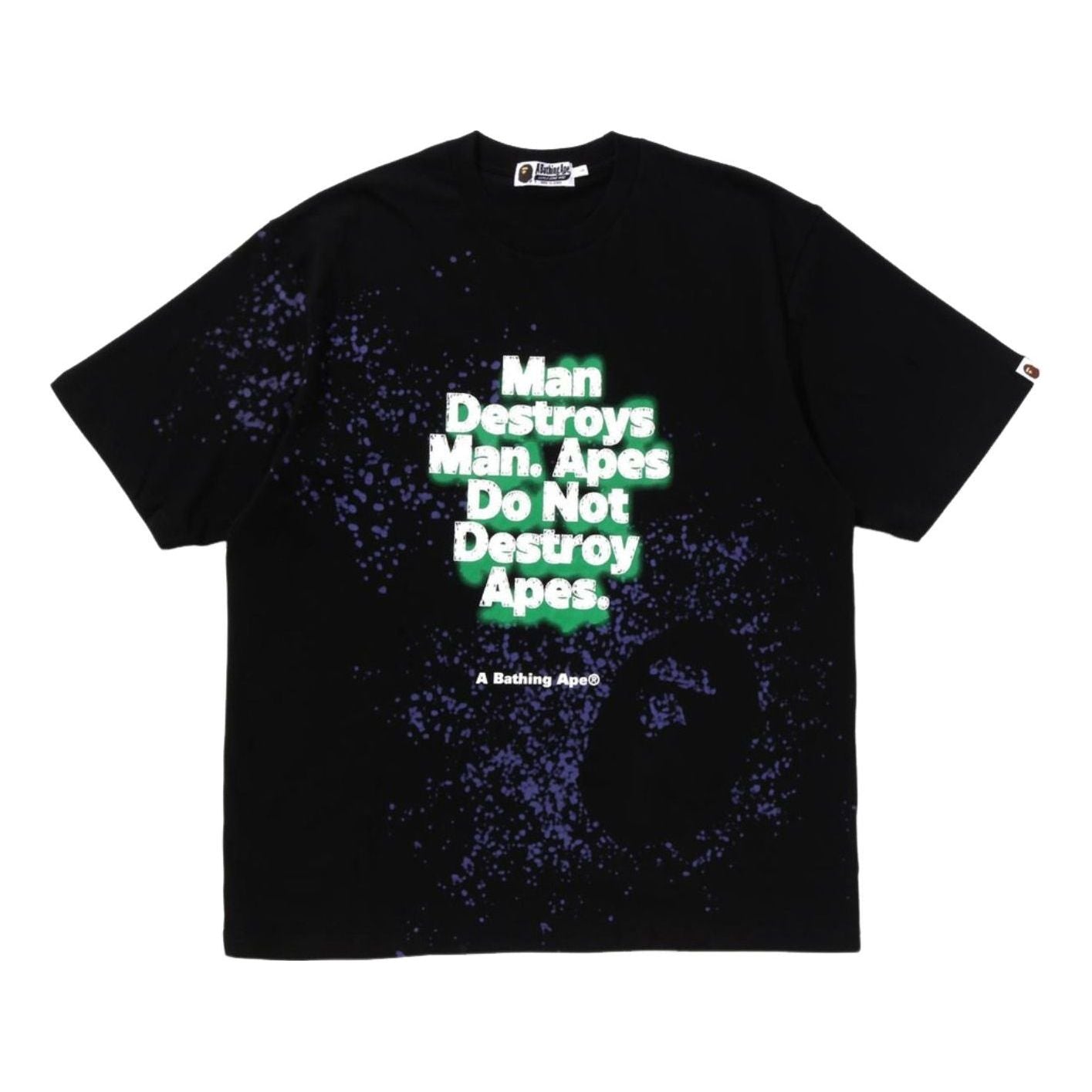 A Bathing Ape Spray Print Slogan Relaxed Fit T-Shirt 'Black' 1K80-109-313-BLK
