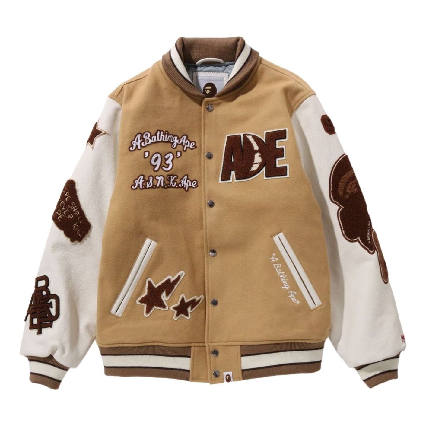 A Bathing Ape Multi Motif Varsity Jacket 'Beige' 1J80-141-001-BGE