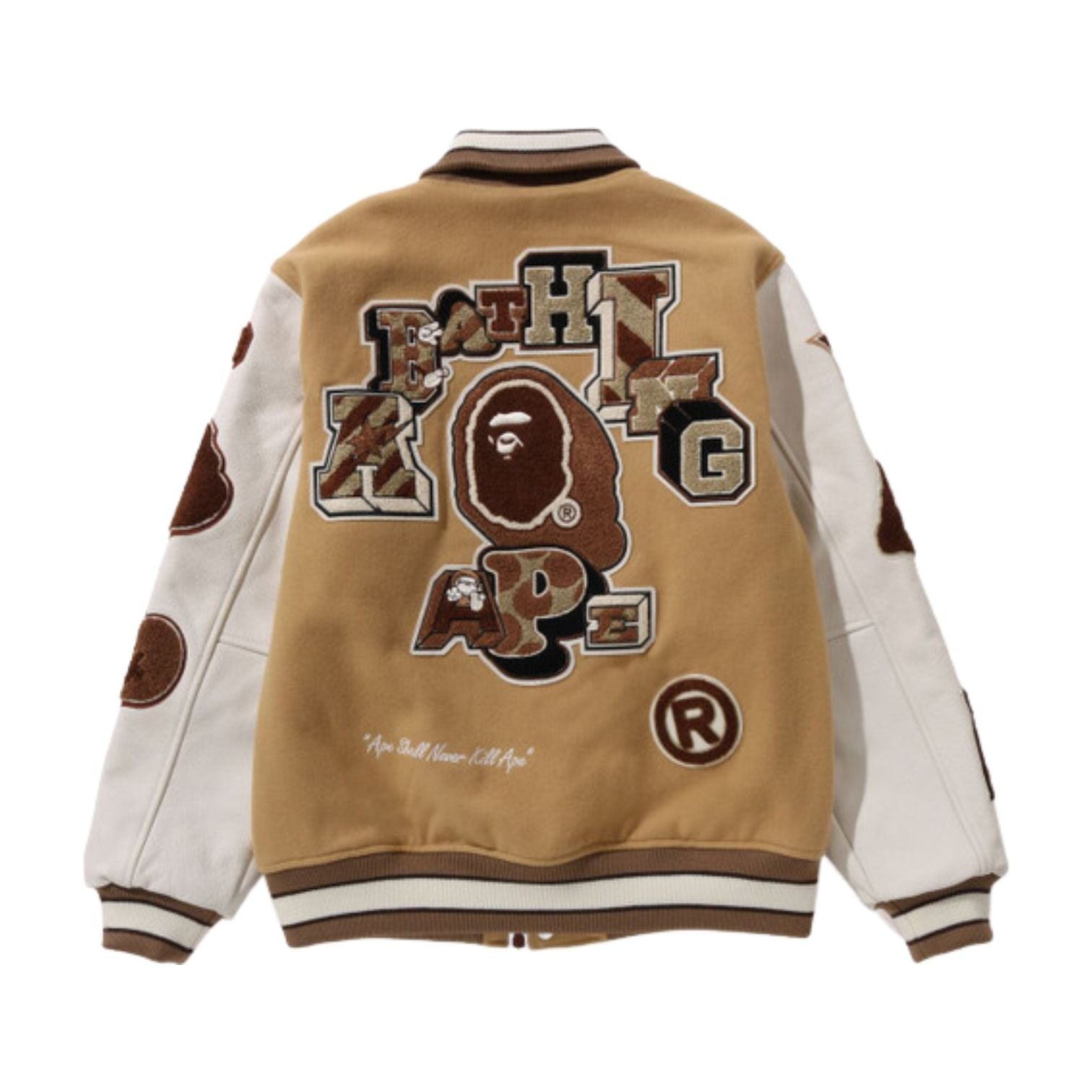 A Bathing Ape Multi Motif Varsity Jacket 'Beige' 1J80-141-001-BGE