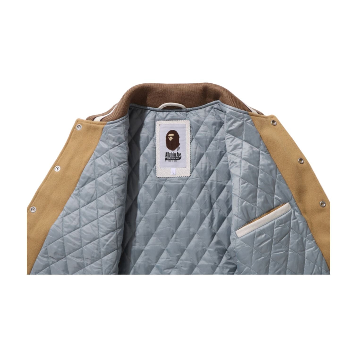 A Bathing Ape Multi Motif Varsity Jacket 'Beige' 1J80-141-001-BGE