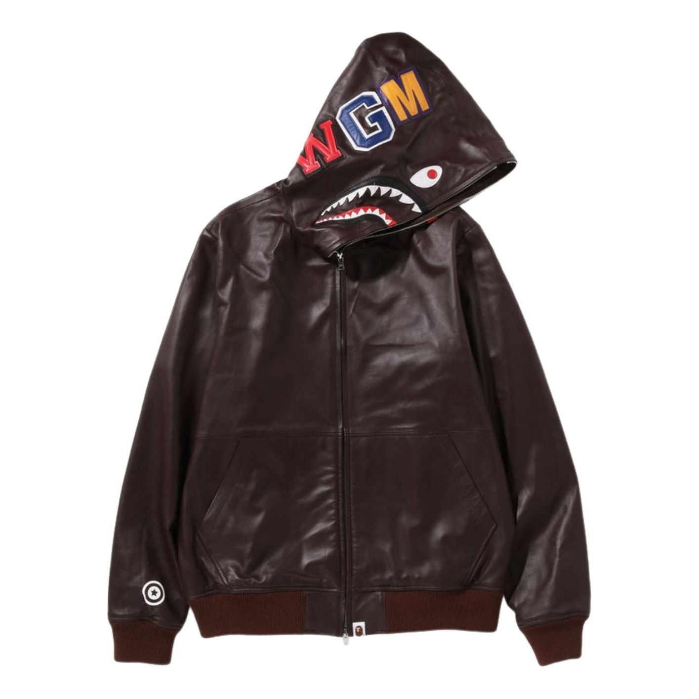 A Bathing Ape Leather Shark Full Zip Jacket 'Brown' 1I80-140-013-BRW