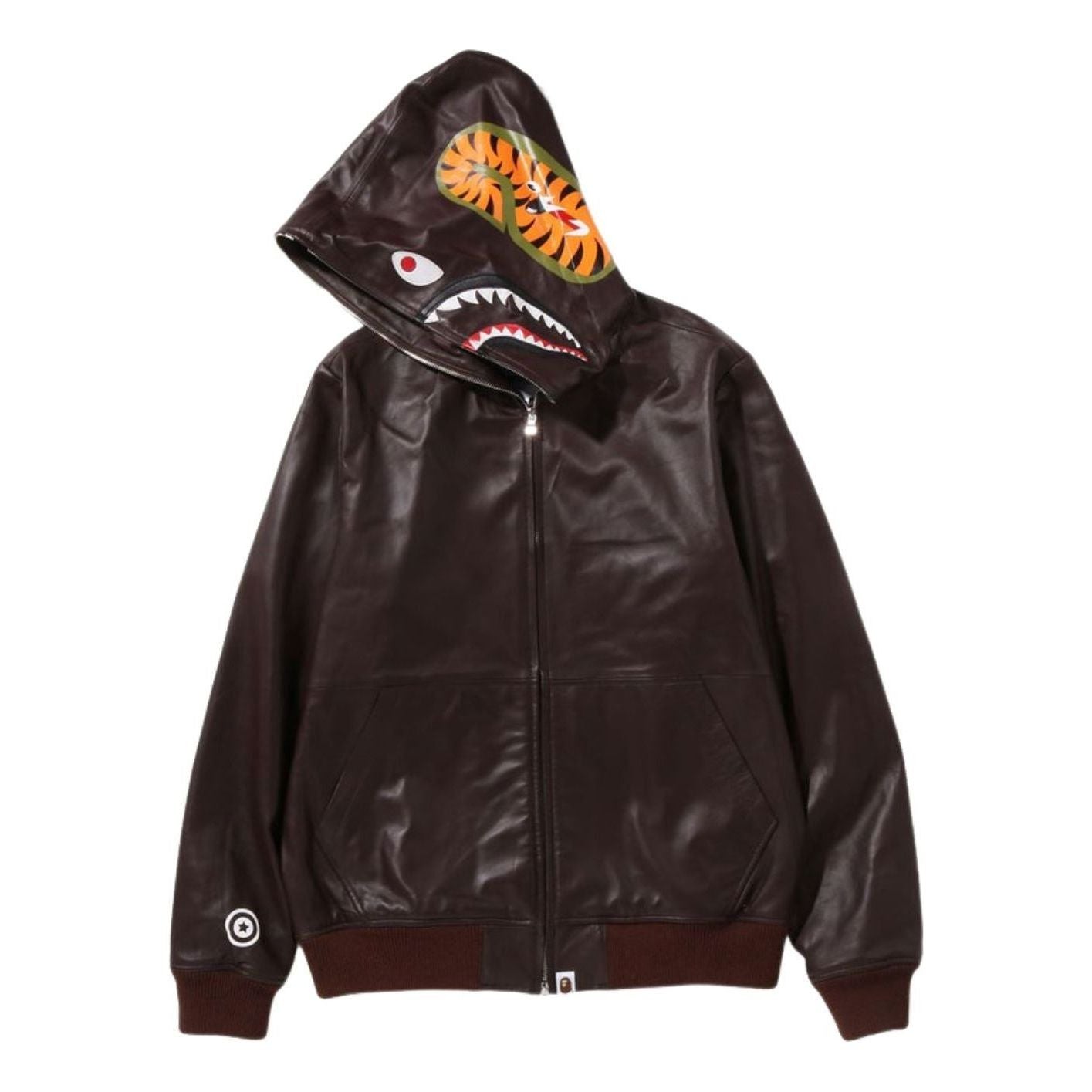 A Bathing Ape Leather Shark Full Zip Jacket 'Brown' 1I80-140-013-BRW