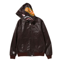 A Bathing Ape Leather Shark Full Zip Jacket 'Brown' 1I80-140-013-BRW