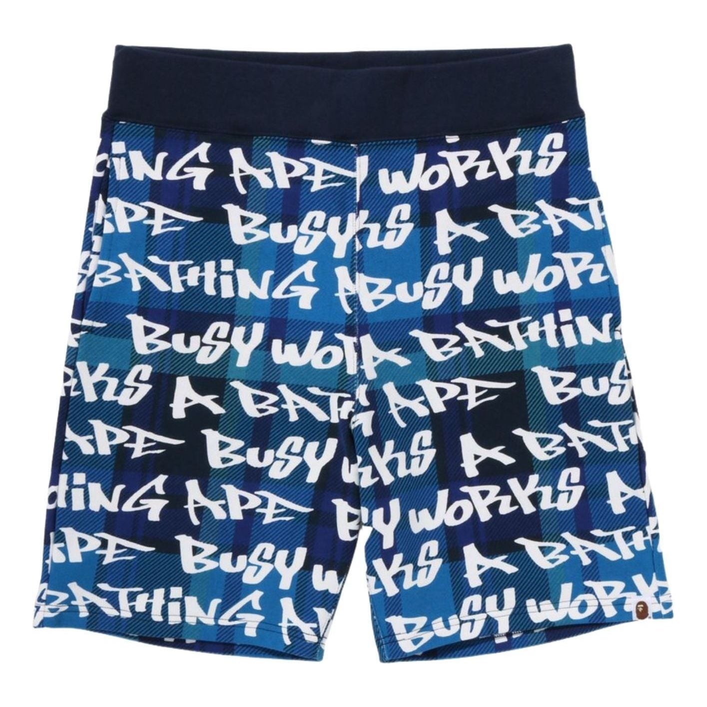 A Bathing Ape Graffiti Check Sweat Shorts 'Blue' 1I80-153-007-BLU