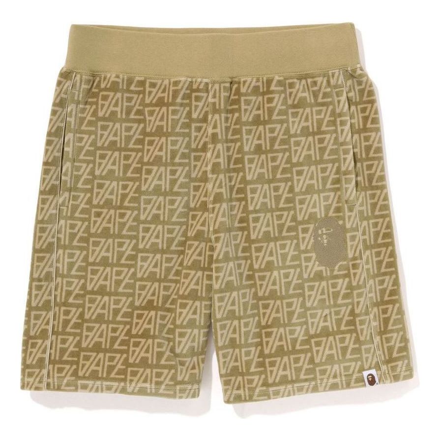 A Bathing Ape Logo Monogram Velour Shorts 'Beige' 1J30-153-011-BEG