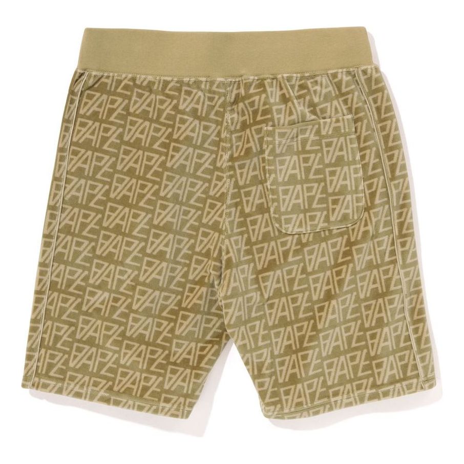 A Bathing Ape Logo Monogram Velour Shorts 'Beige' 1J30-153-011-BEG