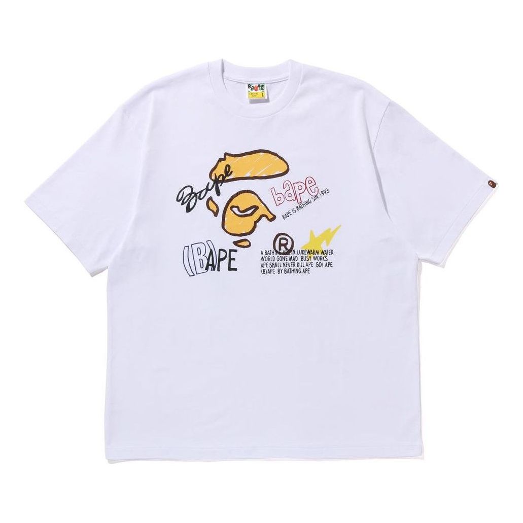 A Bathing Ape Hand Draw Graphic Relaxed Fit T-Short 'White' 1K30-110-326-WHT
