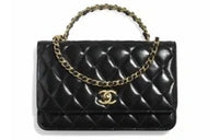 CHANEL Cow Leather Wallet On Chain Wallet Handbag Regular Women's Black
