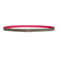HERMES Calfskin Leather Belts Women's Gray Green/Rose Red Width 1.3CM