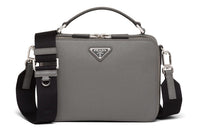 PRADA BriqueSaffiano Leather Handbag, Shoulder Bag, Crossbody Bag Men's Marble Gray