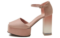 HERMES Fever Chunky Heel High Heels 7cm Women's Rose Opal