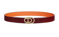 HERMES Geometric Styling Leather Belts Men's Red/Brown Width: 3.2CM