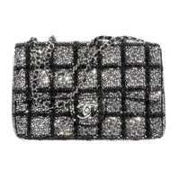 CHANEL Rhinestone Shoulder Bag Crossbody Bag Women's Black & Silver