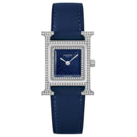 HERMES Heure H Collection Wrist Watch Quartz Movement Cowhide Strap 25mm Blue Dial Women's Watch