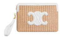 CELINE Fabric Cow Leather Patchwork Binding Clutch Small Size Women's Natural/White