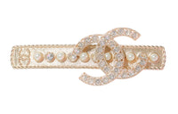 CHANEL White Pearl Gold Crystal Hair Clips Women's Gold