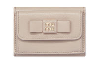 MIU MIU Leather Coin Purse Card Holder Wallet Small Size Women's Eggshell Stone Beige/Light Pink