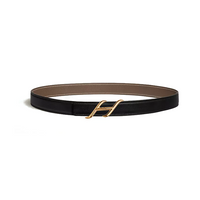 HERMES Gold-Plated Metal Calfskin Leather Belts Women's Black/Brown Width 2.4CM