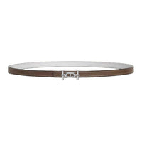 HERMES Palladium-Plated Leather Belts Women's Brown Width 1.3CM