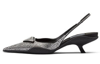 PRADA 30mm Crystal Sling Back Pumps Black Satin