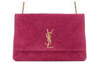 SAINT LAURENT KATE Suede Patchwork Leather Shoulder Bag Crossbody Bag Medium Size Women's Magenta