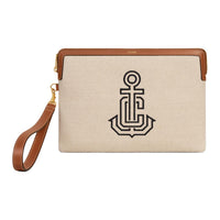 CELINE Fabric With Cow Leather Clutch Trumpets Women's Natural & Tan