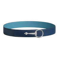 HERMES Calfskin, Palladium Plated Metal, Palladium Leather Belts Men's Blue Width 3.8CM