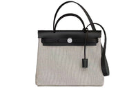 HERMES Herbag Zip Cowhide Patchwork Canvas Shoulder Bag, Crossbody Bag Regular Unisex Beige/Black/White