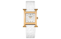 HERMES Heure H Wrist Watch Quartz Movement Crocodile Leather Strap White Dial Women's Watch