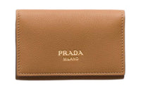 PRADA Leather Card Holder Unisex Camel