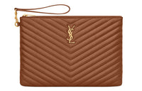 SAINT LAURENT Monogram Cow Leather Tablet Clutch Women's Brown