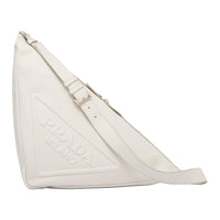 PRADA Triangle Leather Triangle Bag Shoulder Bag Crossbody Bag Men's Chalk White