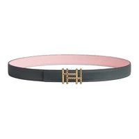 HERMES Calfskin Leather Belts Women's Pink/Gray Width 2.4CM