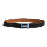 HERMES Calfskin Metal Palladium Leather Belts Men's Black/Brown Width: 3.2CM