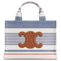CELINE Cabas Thais Textile Shoulder Bag Crossbody Bag Handbag Small Size Women's White & Blue